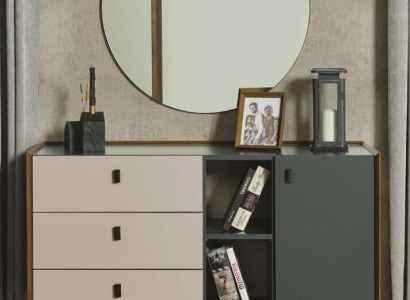 Design Bedroom Complete Set Chest of drawers with Mirror 2-piece Set Wood new